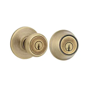 Combo Pack Kwikset Tylo Us5 Entry & Us5 660 Deadbolt - Antique Brass - Kw-400t-600-5