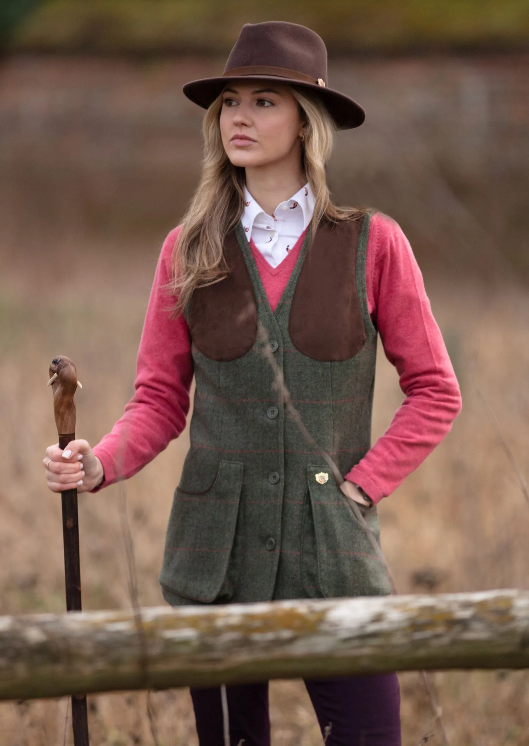 Combrook Ladies Tweed Shooting Waistcoat In Heath - Regular Fit