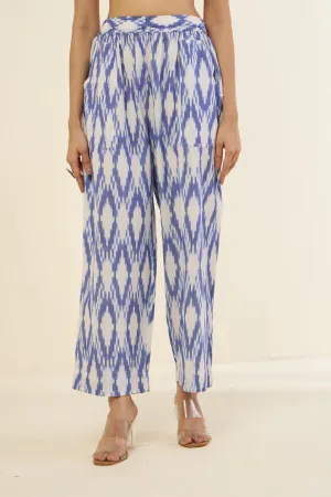 comfort fit cotton pants - blue ikat ocean breeze