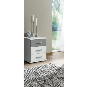 Compact 3 Drawers Bedside White, Grey