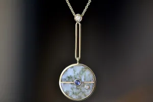 Compass Pendant in Green Agate and Tanzanite