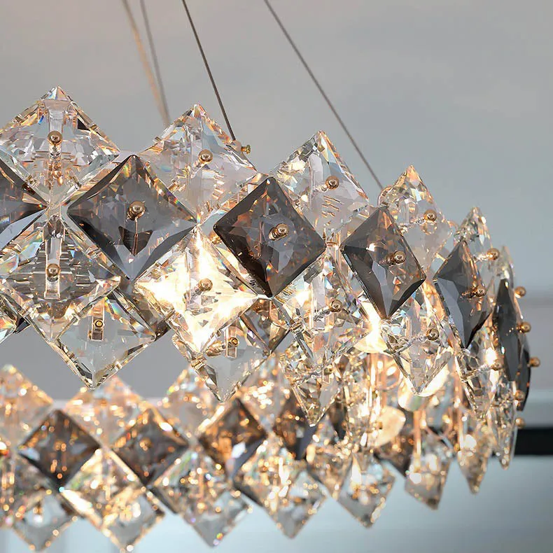 Contemporary Luxury Crystal Diamond Circle Plated Hardware 5/6/7/8/10/14 Light Chandelier For Living Room