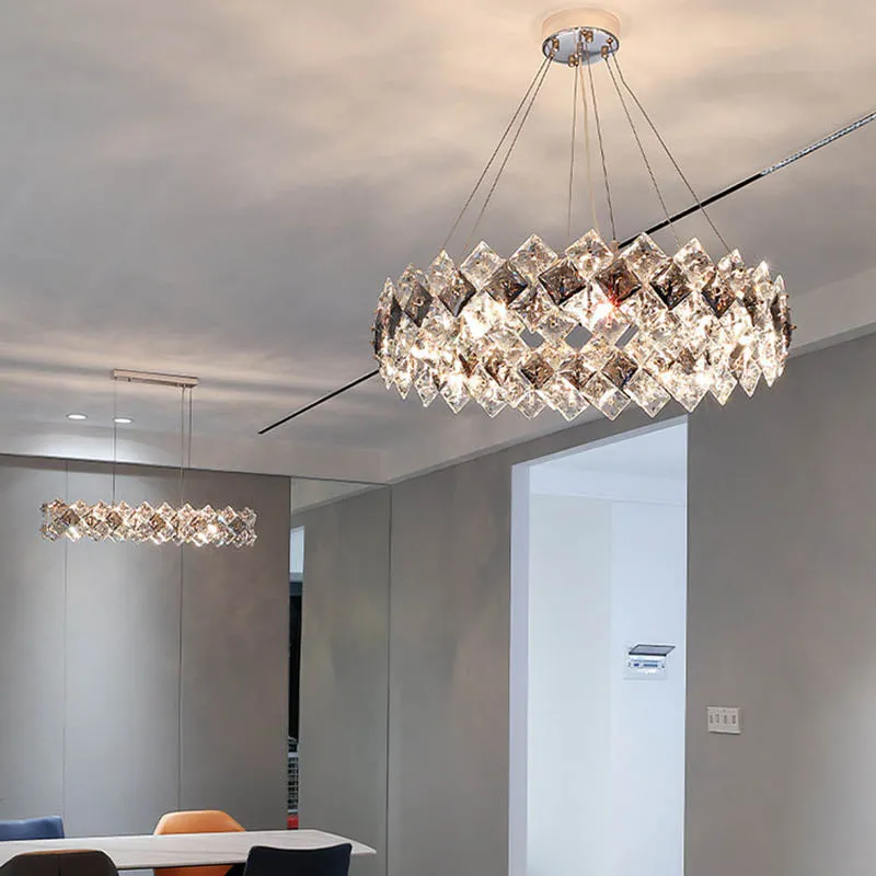 Contemporary Luxury Crystal Diamond Circle Plated Hardware 5/6/7/8/10/14 Light Chandelier For Living Room