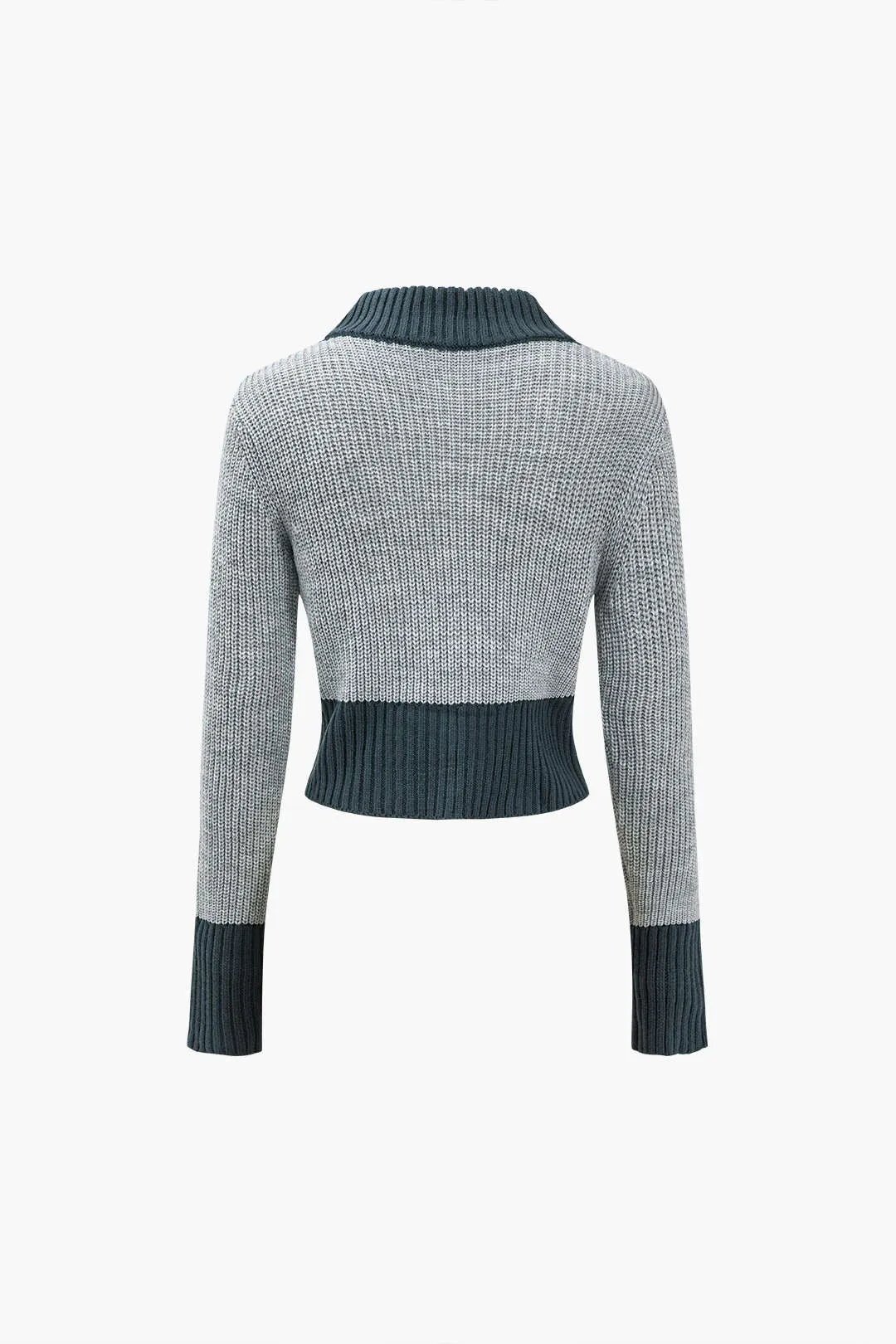 Contrast Zip-Up Knit Sweater And Shorts Set