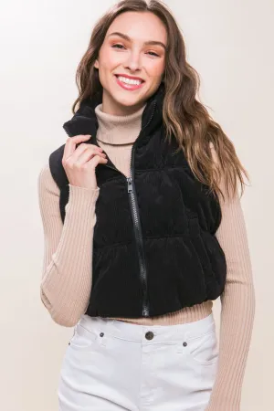 Corduroy Zip Up Puffer Vest with Pockets Corduroy Zip Up Puffer Vest with Pockets