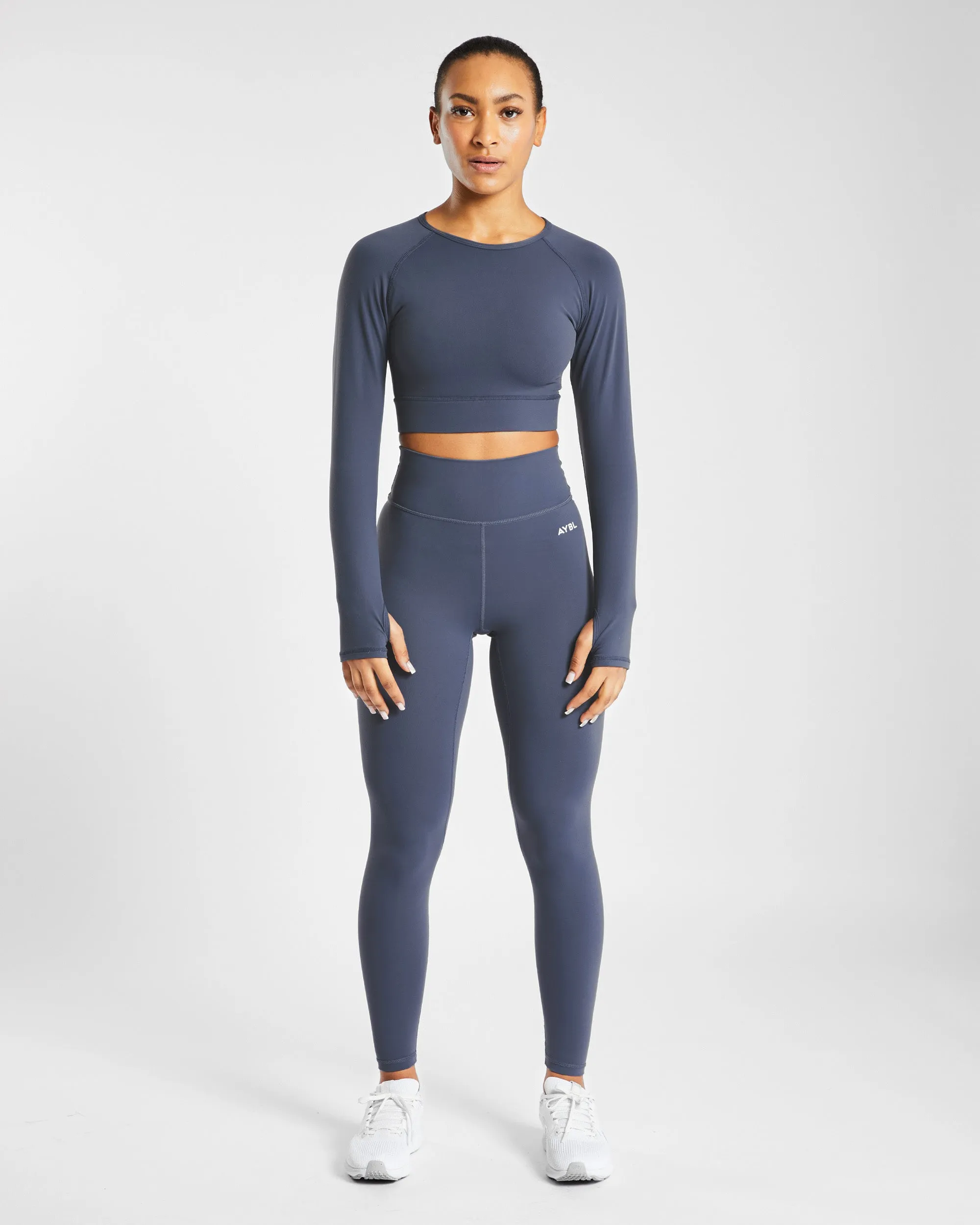 Core Long Sleeve Crop Top - Navy Blue