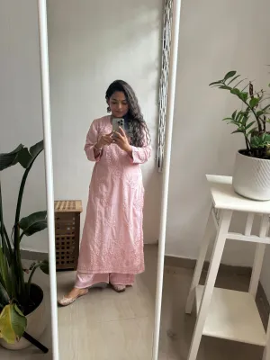 Cotton Chikankari Plazzo Set - pale pink