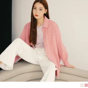 COTTON CONTRAST COLOR LONGLINE SHIRTS JACKETS
