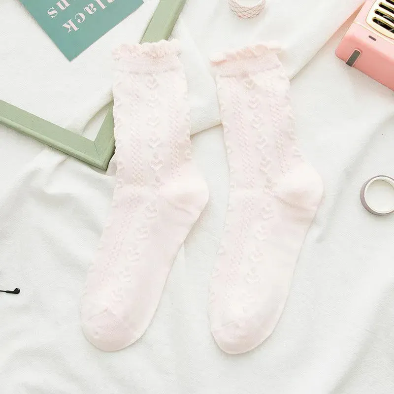 Cotton Crew Socks | Ruffle Socks with Lace | Cute Lolita Socks