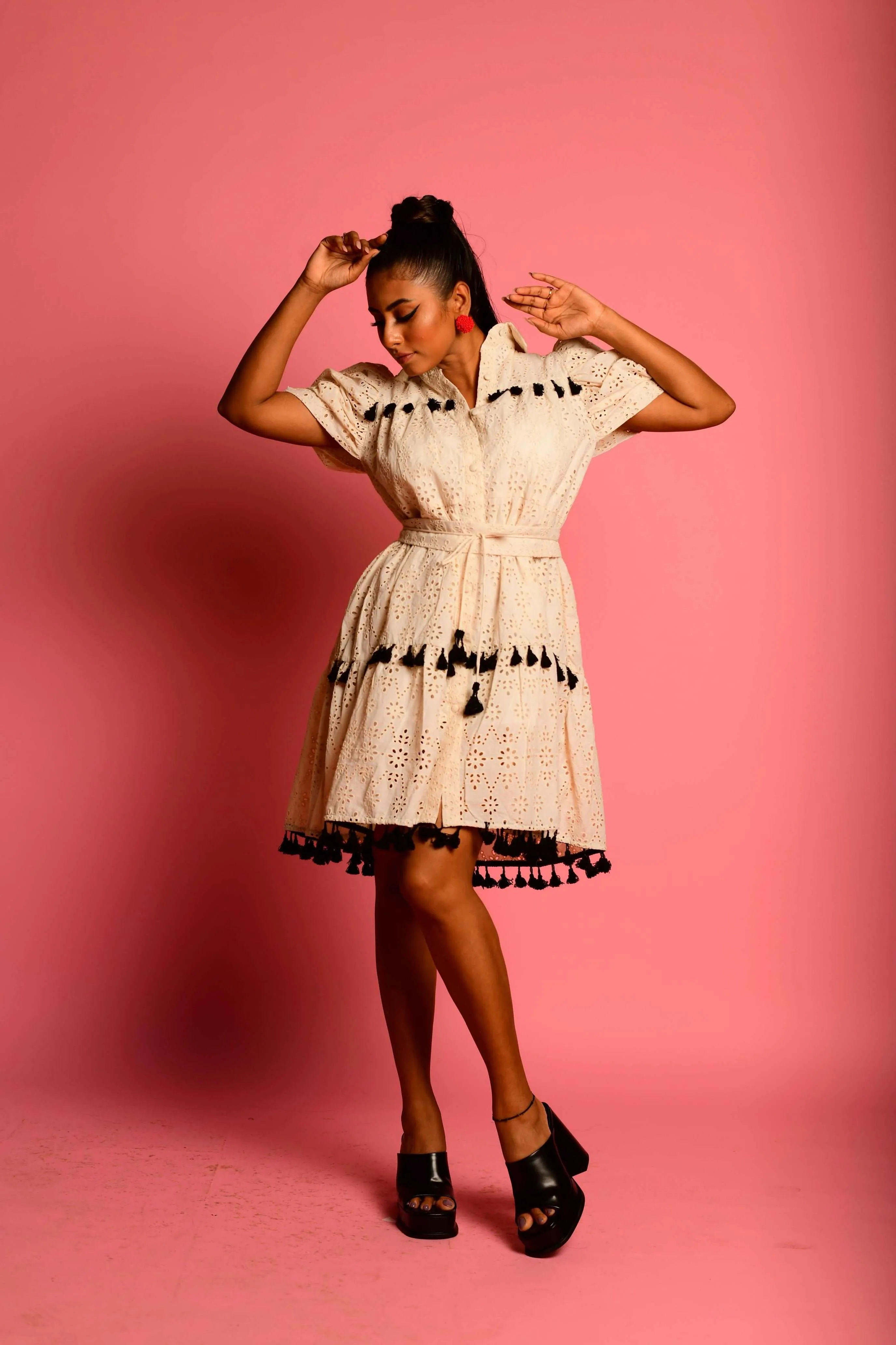 Cotton Eyelet Ally dress with Tassels