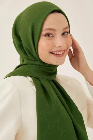 Cotton Hijab Scarf with Pattern - Khaki Green