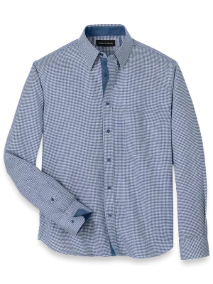 Cotton Houndstooth Casual Shirt - Blue
