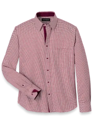 Cotton Houndstooth Casual Shirt - Burgundy