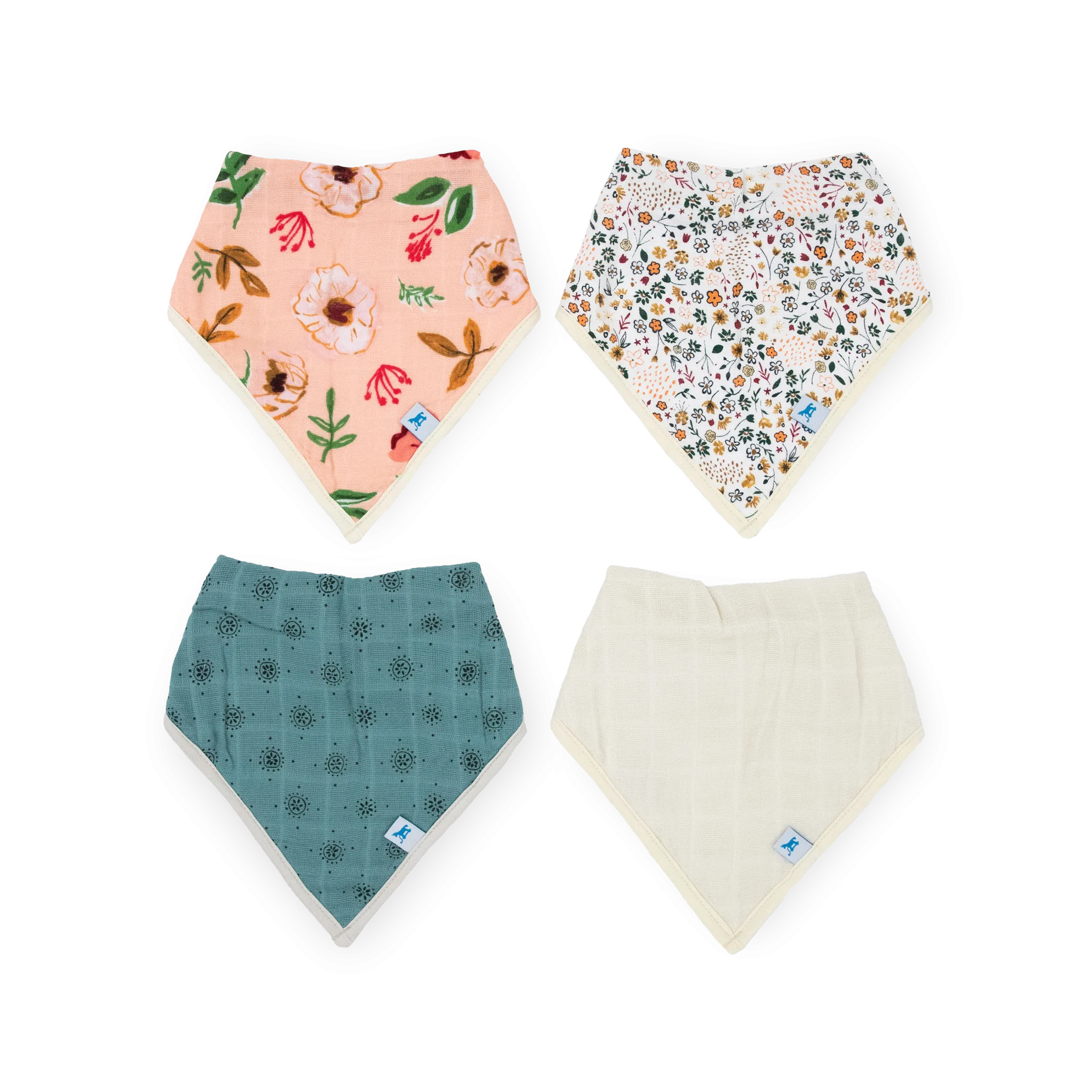 Cotton Muslin   Fleece Bandana Bib 4 Pack - Vintage Floral