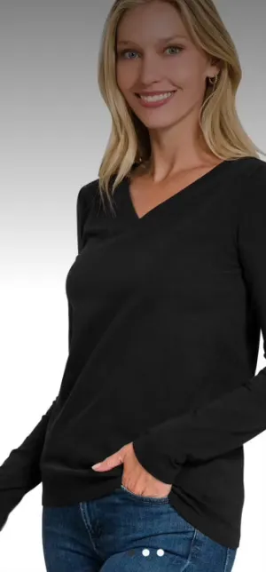 Cotton V-Neck Long Sleeve Top