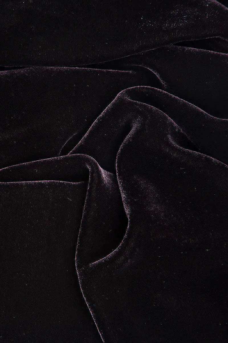 Cowl Neck Storm Grey Silk Velvet Dress