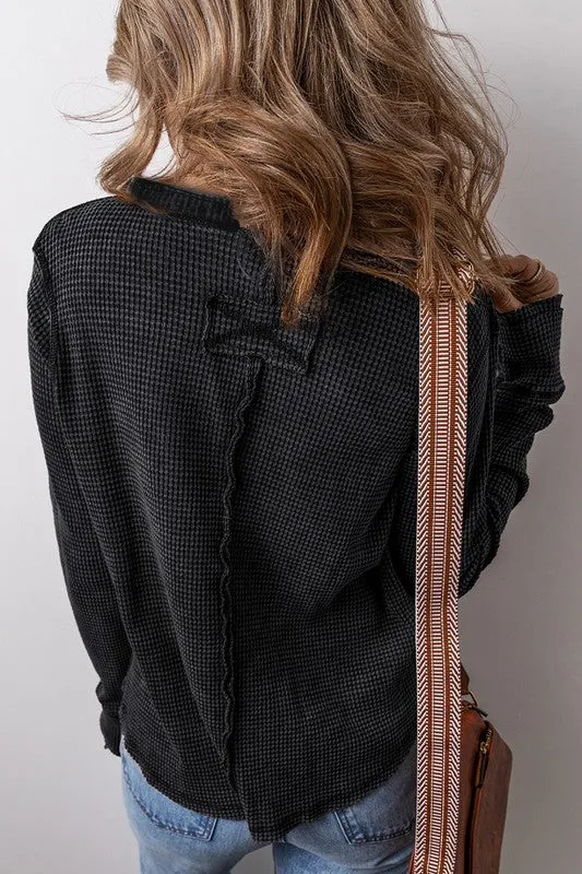 Cozy & Warm Black Waffle Top