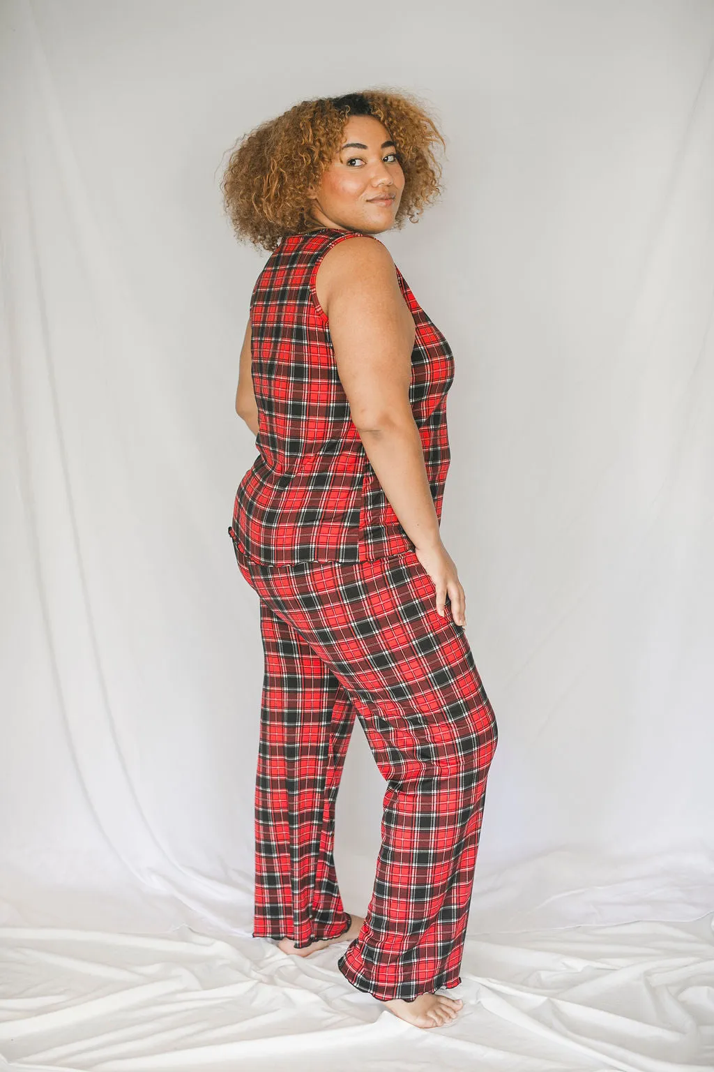 Cozy Red Plaid Pajama Pants Set