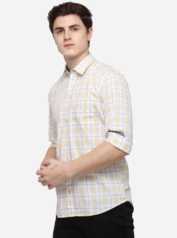 Cream & White Checked Slim Fit Casual Shirt | JadeBlue