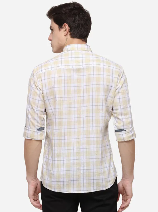 Cream & White Checked Slim Fit Casual Shirt | JadeBlue