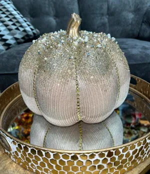 Cream Glittered Large Knitted Pumpkin 22cm