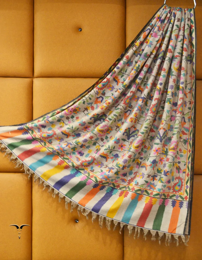 creamy white kani Gents Pashmina Shawl 7847