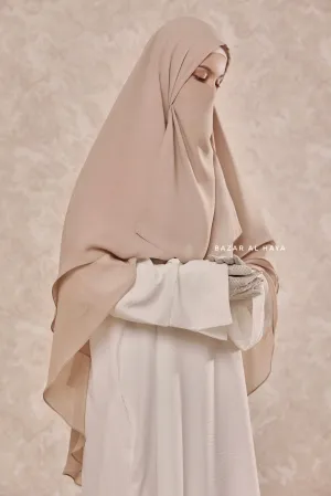 Creme Beige Two Layered Snap Scarf, Khimar, Cape - Super Soft - 3 in 1