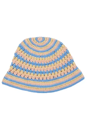 CROCHET HAT - SKY BLUE/PALE YELLOW/DUSTY ROSE COMB.