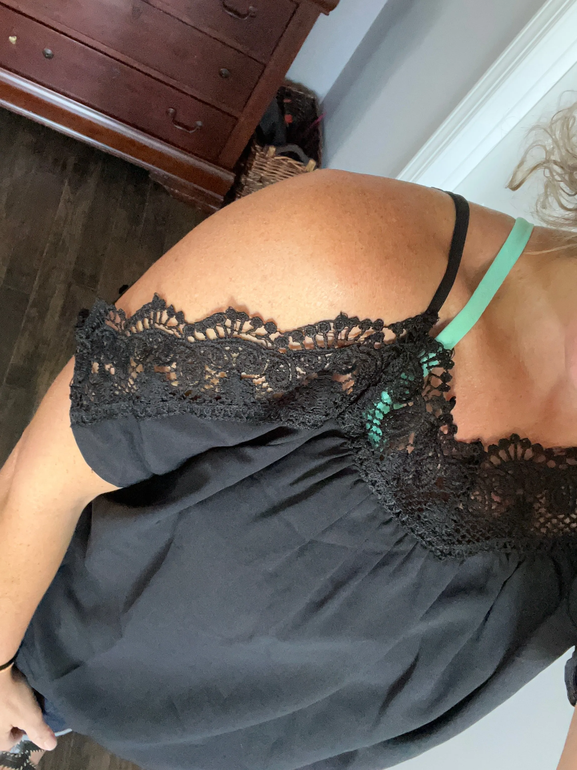 Crochet neckline cold shoulder top
