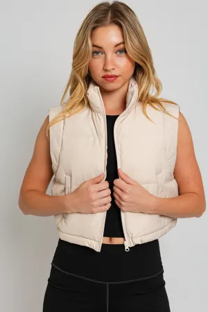 Cropped Puff Vest in Cream