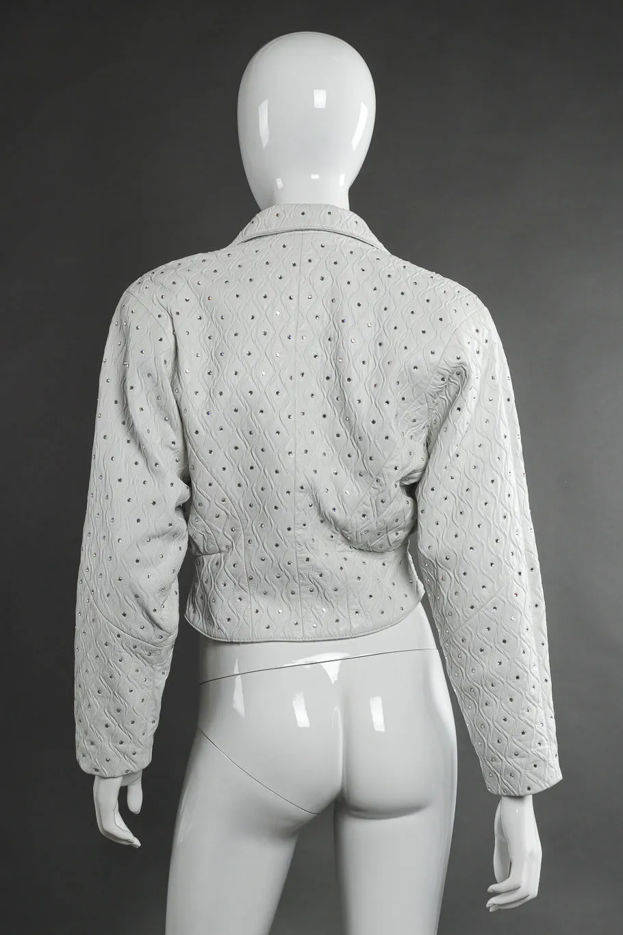 Cropped Rhinestone Leather Jacket