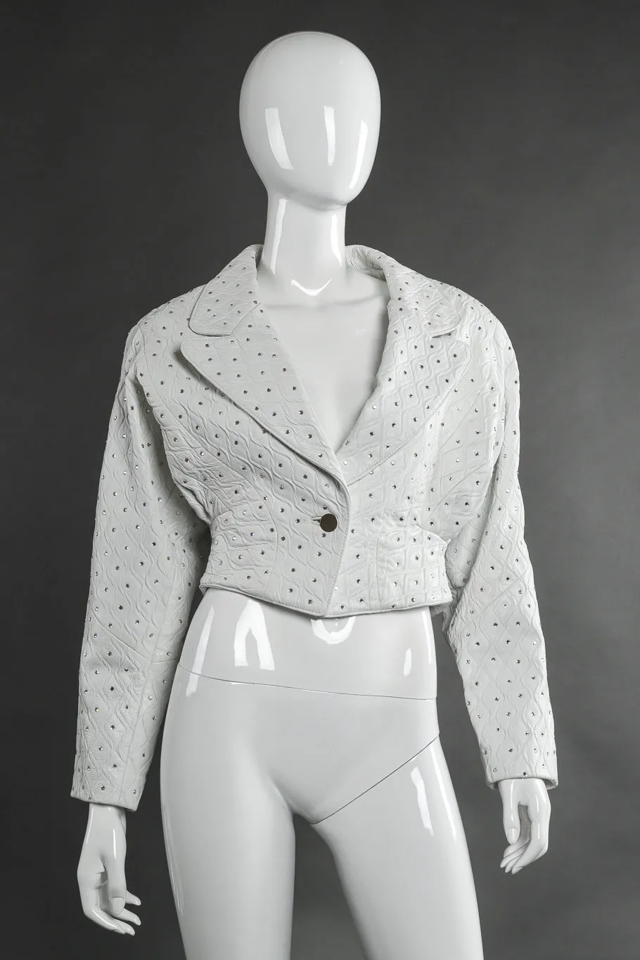 Cropped Rhinestone Leather Jacket