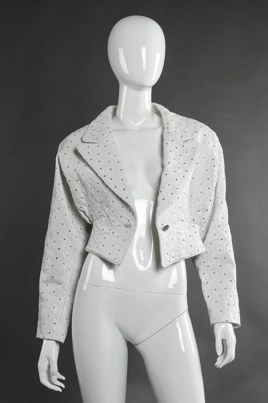 Cropped Rhinestone Leather Jacket