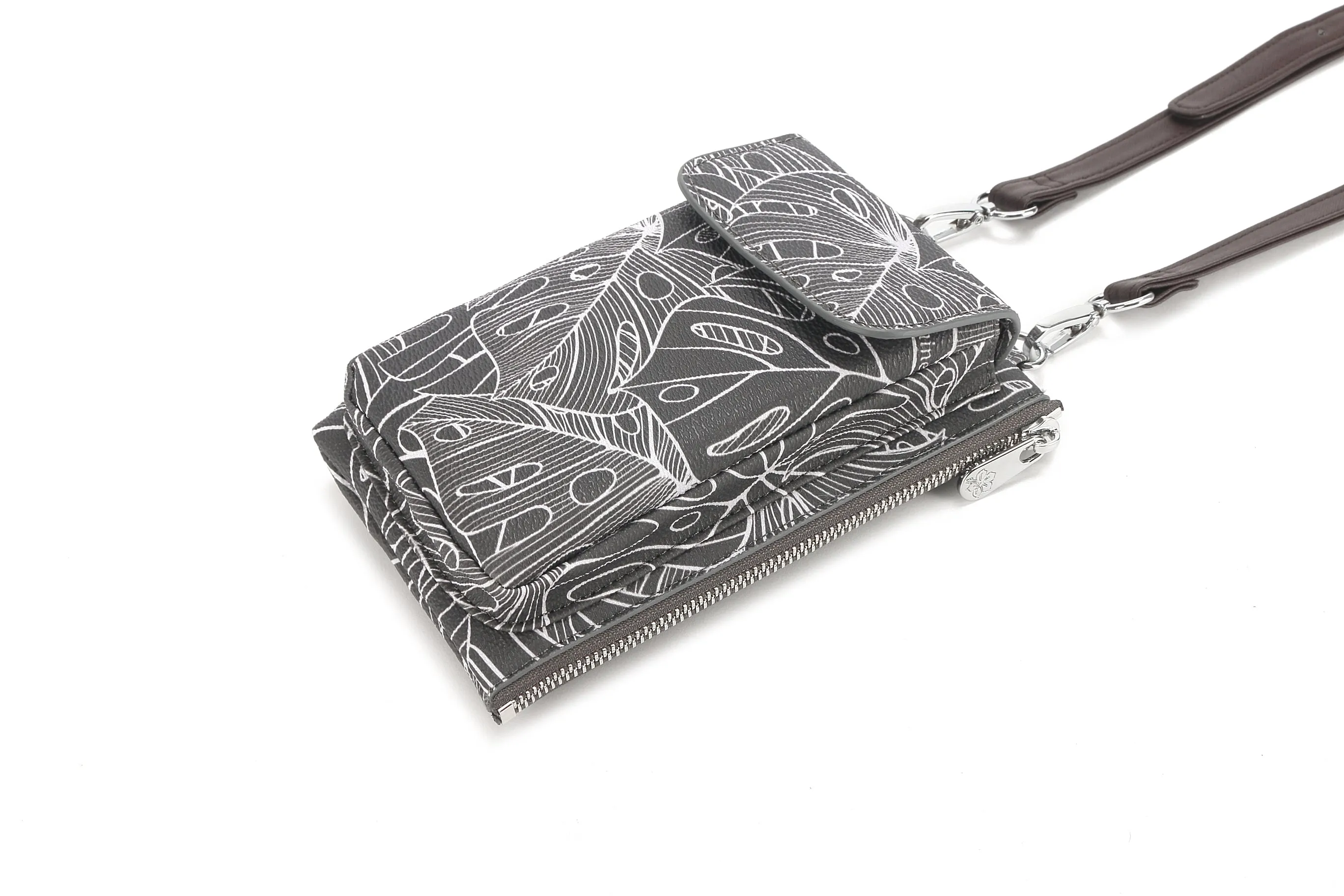 Crossbody Phone Anna Monstera Lines Grey