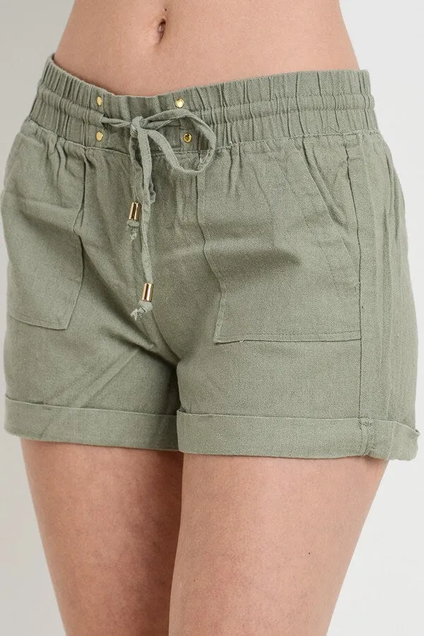 Cuffed Linen Shorts