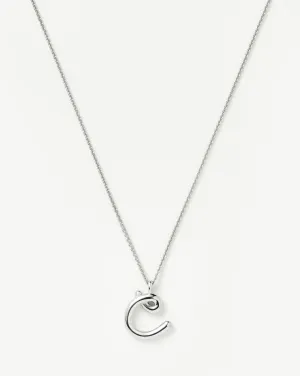 Curly Molten Initial Pendant Necklace - Initial C | Sterling Silver