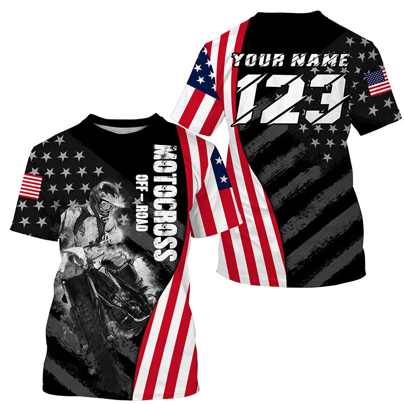 Custom Dirt Bike Jersey Patriotic Motocross Off-Road American Flag Extreme Mx Racing Long Sleeve Shirt