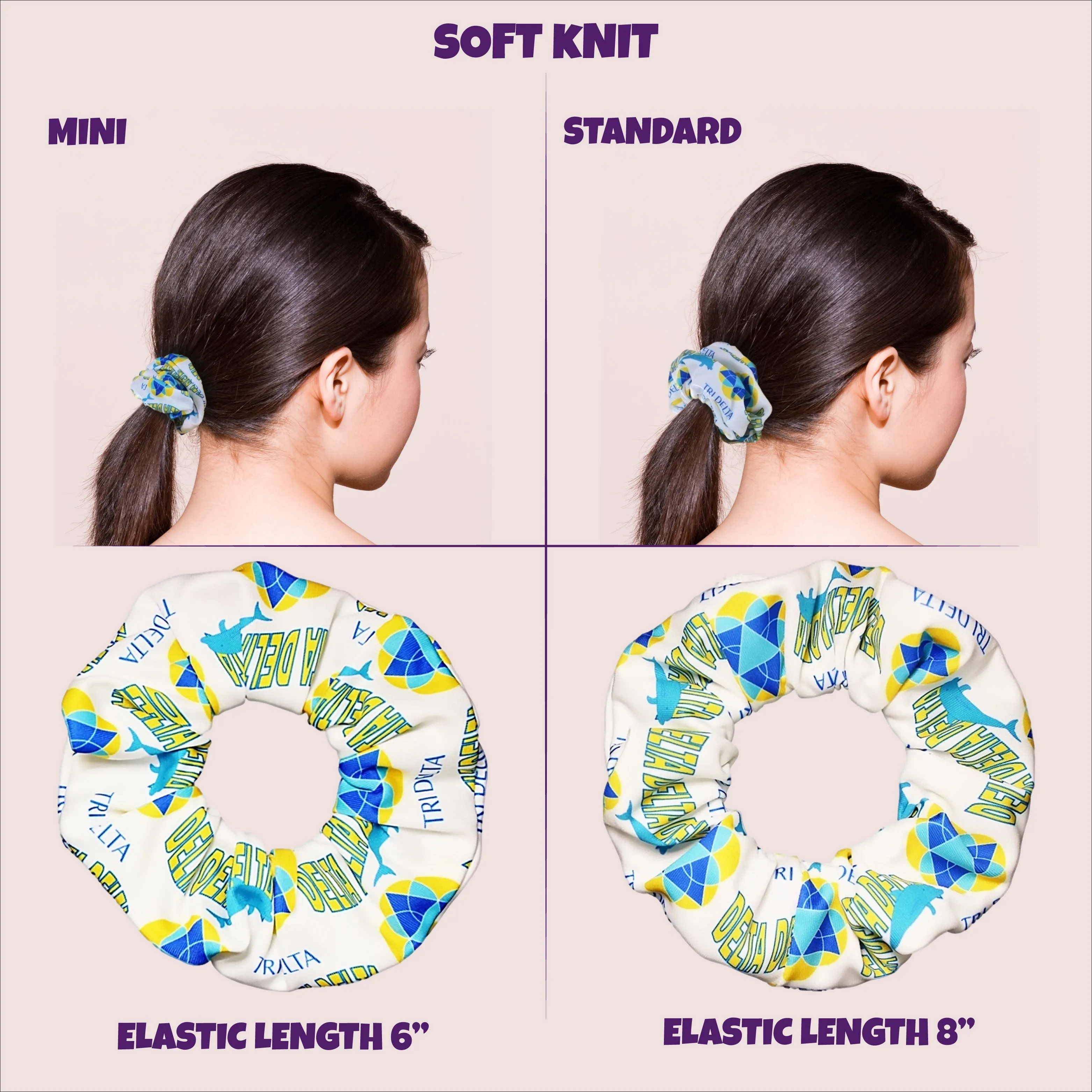 Custom Printed Soft Knit Scrunchies Mini Size (6" elastic)