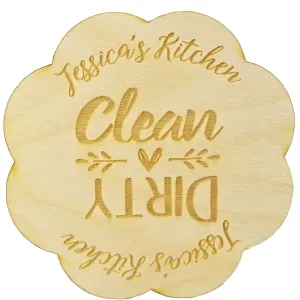 Custom Rustic Wood Dishwasher Magnet | Personalized Clean Dirty 3 Inch Magnet | Boho Stylish Shabby Chic Design