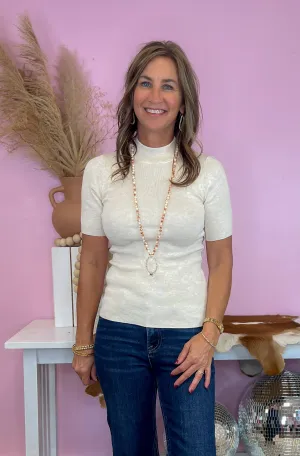 Cute And Casual Barley Ribbed Short Sleeve Mock Neck Top