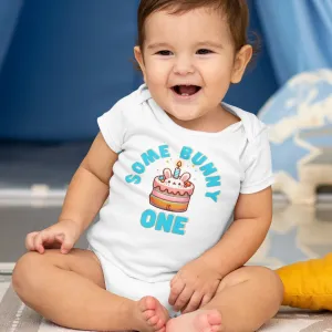 Cute Bunny Birthday Cake T-Shirt, Whimsical First Birthday Party Top, Some Bunny is One, Boy Birthday