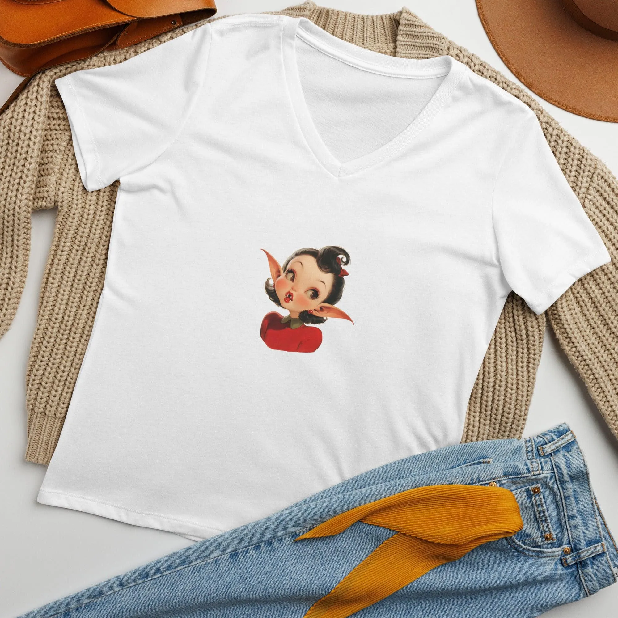 Cute Girl Vampire V-neck Tee
