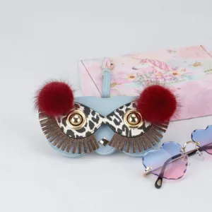 Cute Quirky PU Sunglasses Case Portable Glasses Bag with Hanging Buckle, Color:  Mink Ball Blue