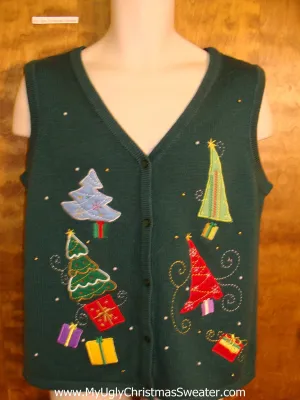 Cute Xmas Sweater Vest with Colorful Trees