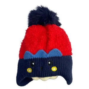 Cutie Bear Baby Knitted Cap With Faux Fur- Navy
