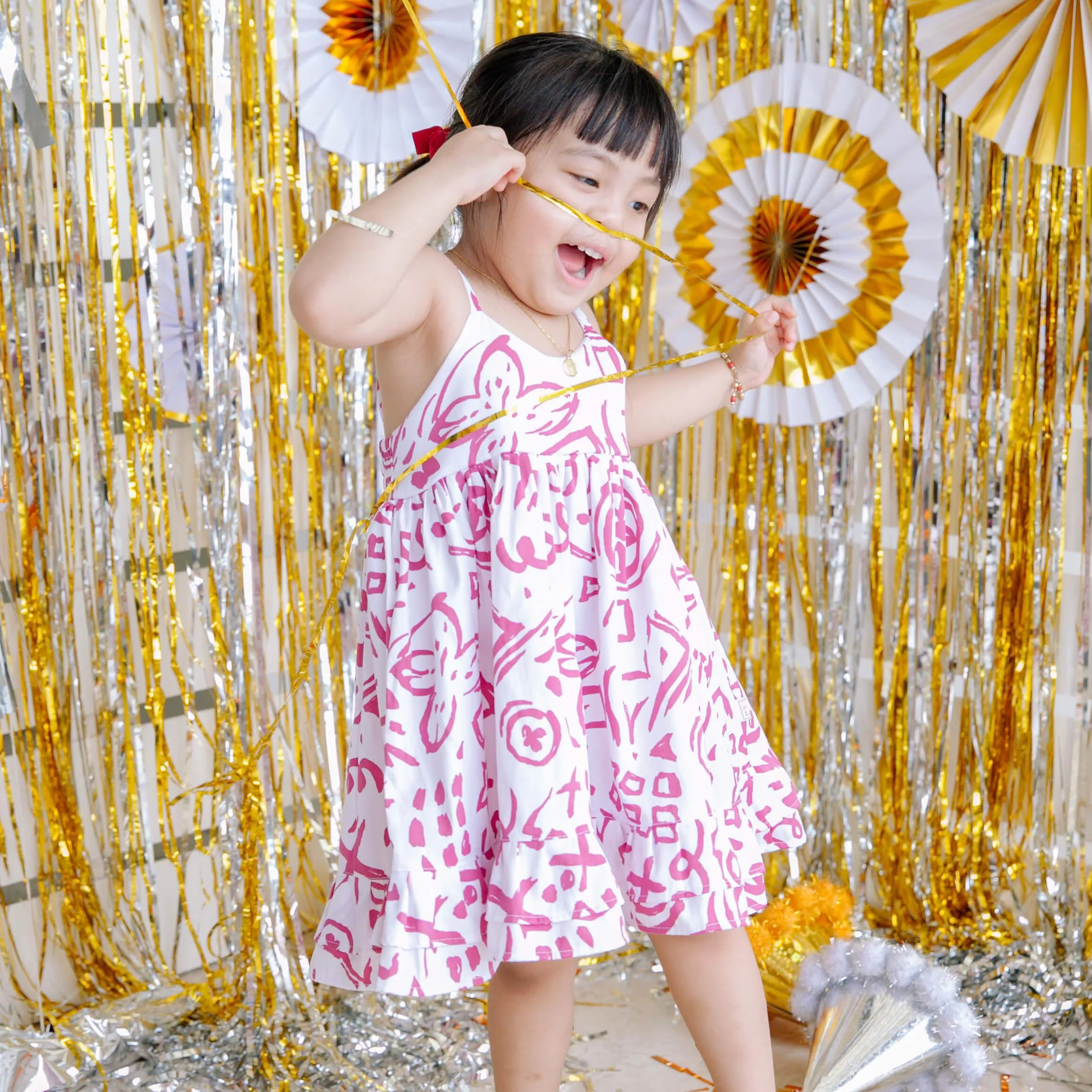 Dahlia Dress - Tie-Strap in Blue Giraffe Print