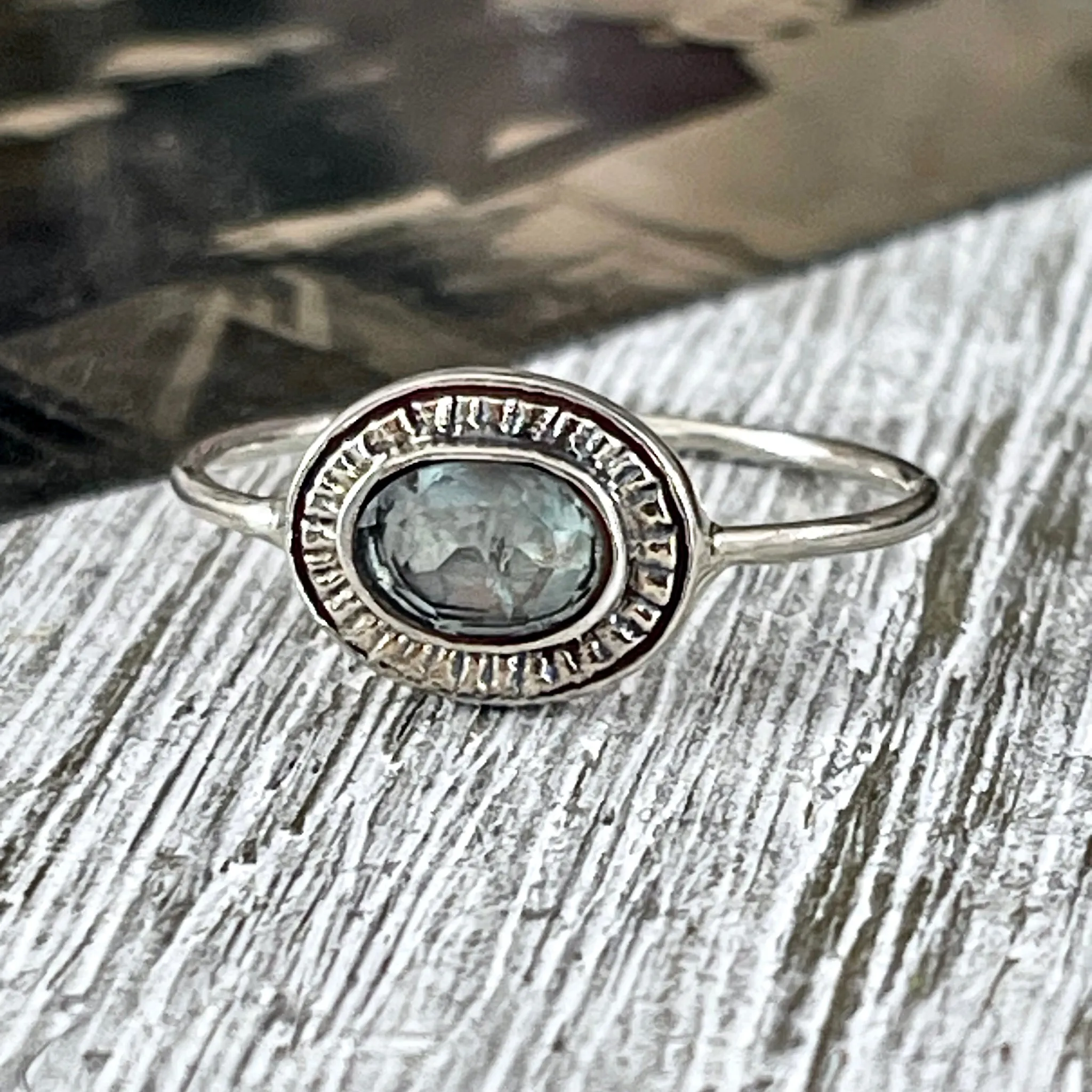 Dainty Blue Apatite Oval Ring Set in Sterling Silver Size 7 8 9 10