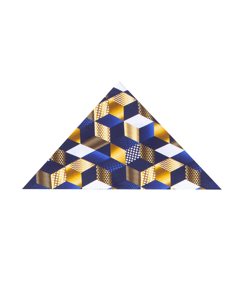 Dark Blue Geo Print Shirt with Matching Handkerchief