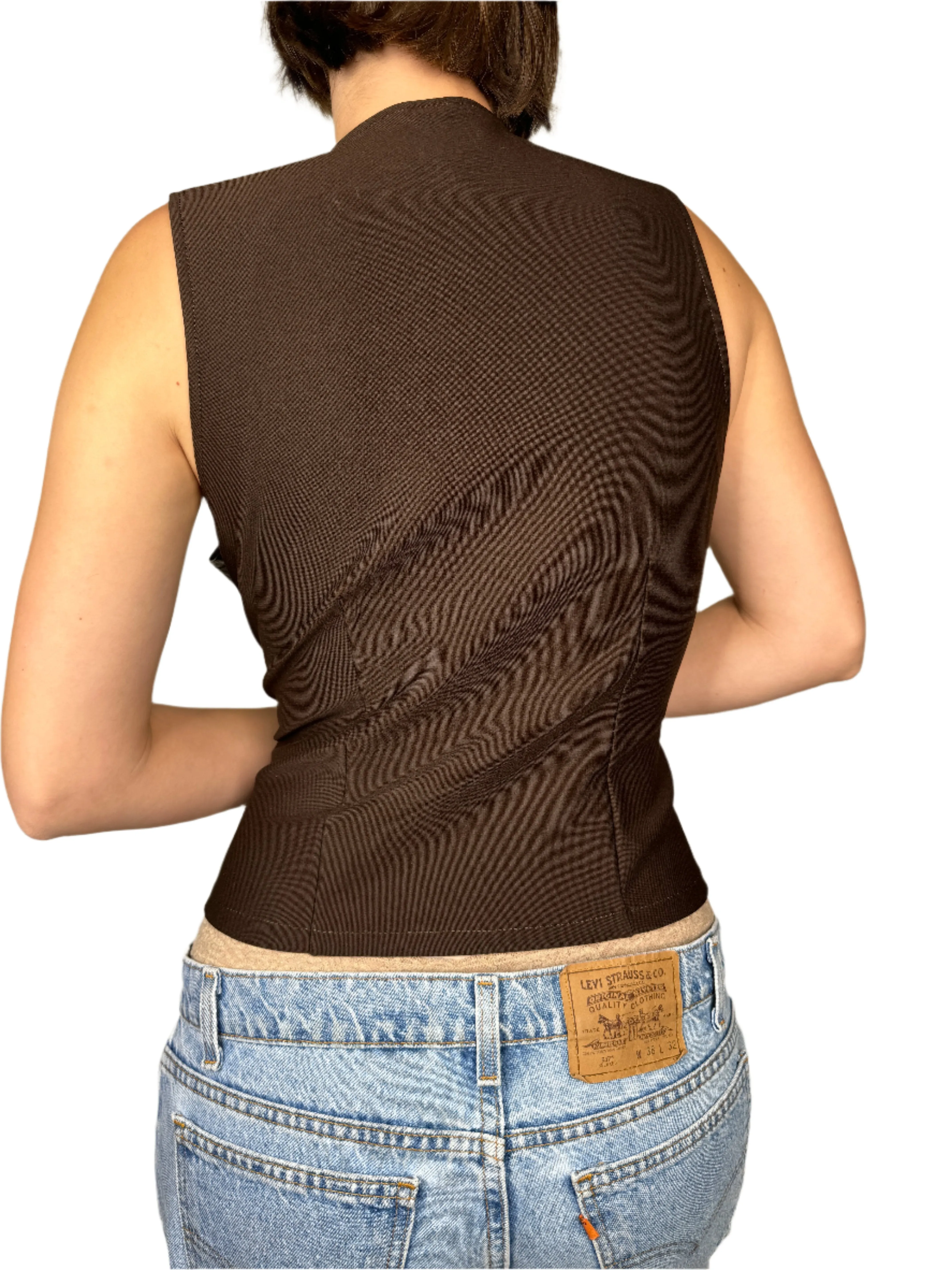 Dark Brown Leather Zipped Vest 1990s