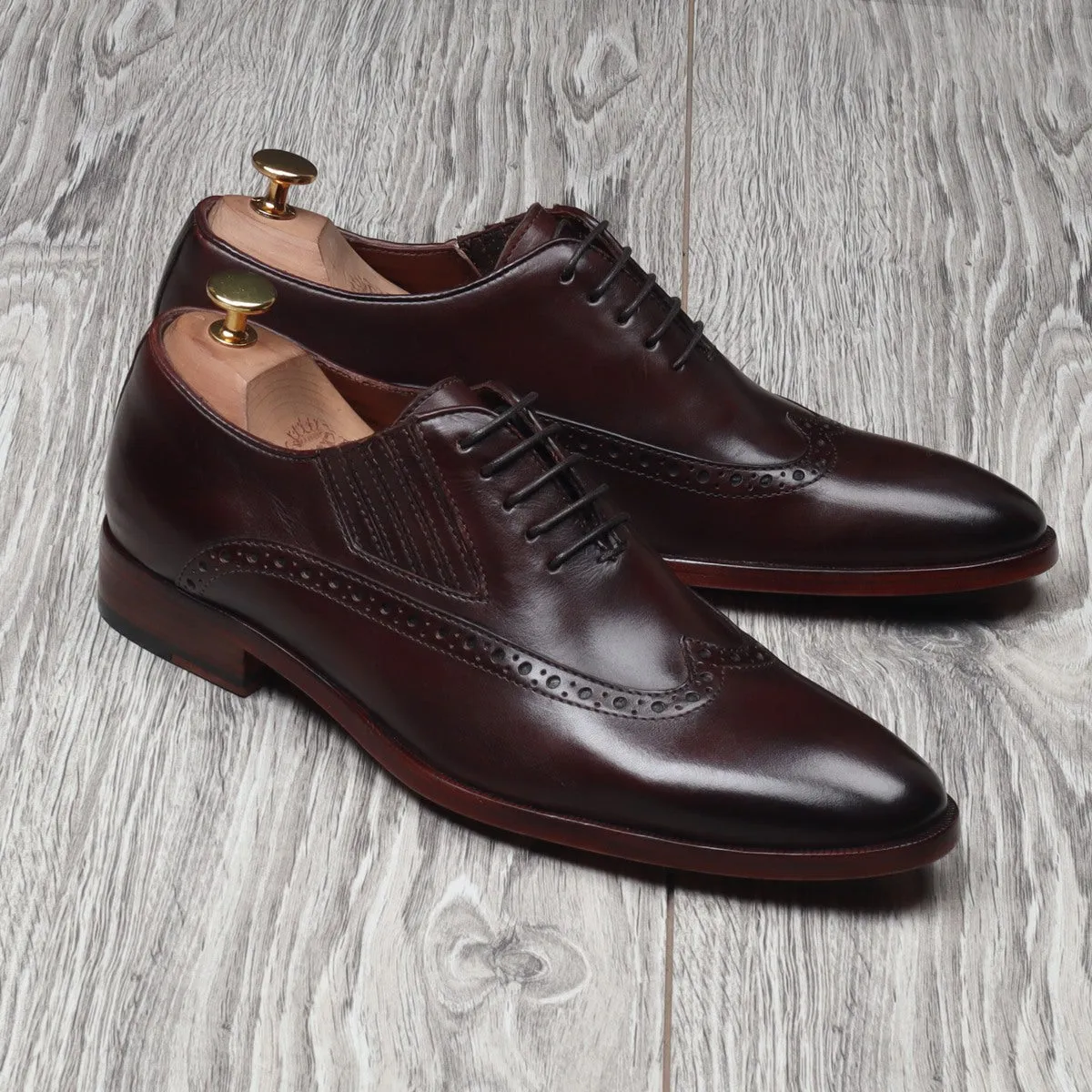 Dark Brown Wingtip Side Elastic Oxford with Leather Sole by Brune & Bareskin